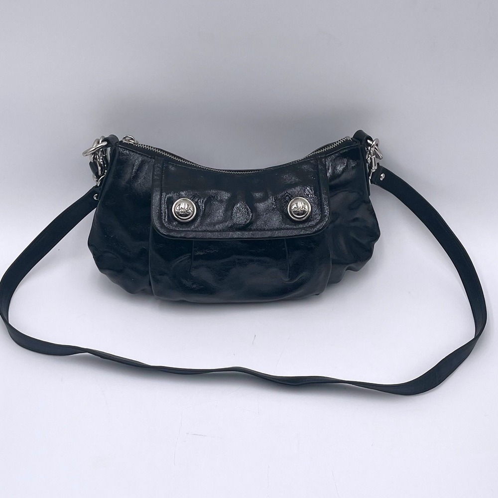 Coach Madison Black Patent Leather Shoulder Bag Crossbody Handbag 13852 Silver